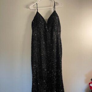 MISS Full Length Flashy Black Sequin Dress Size 3X - Stretchy!